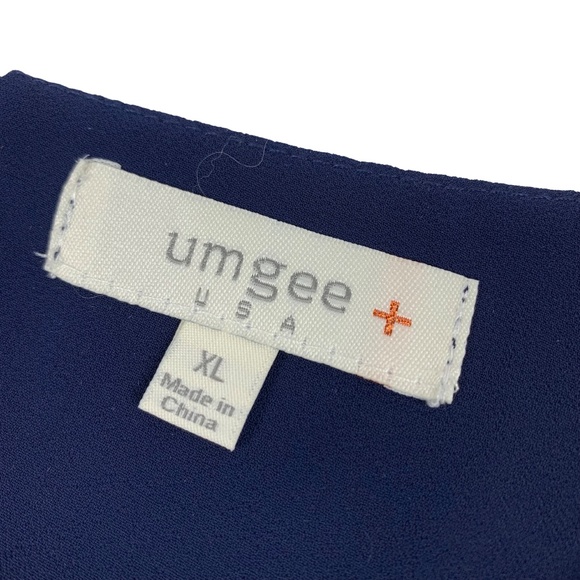 Umgee + Navy Pink Green Triangle Geometric Print 3/4 Sleeve Blouse Top - Picture 3 of 6